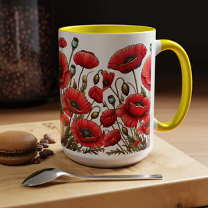 Vibrant Red Poppy Accent Coffee Mug - Ceramic - Dipaliz - Mugs