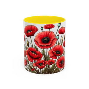 Accent Coffee Mug - Red Poppy Colorful Mornings Artistic - Dipaliz - 11oz / Yellow - Mugs