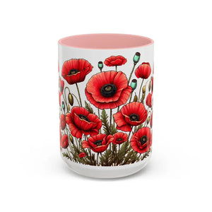Accent Coffee Mug - Red Poppy Colorful Mornings Artistic - Dipaliz - 15oz / Pink - Mugs