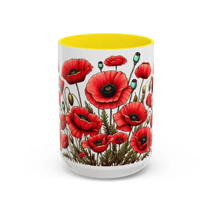 Accent Coffee Mug - Red Poppy Colorful Mornings Artistic - Dipaliz - 15oz / Yellow - Mugs