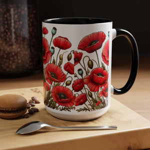 Accent Coffee Mug - Red Poppy Colorful Mornings Artistic - Dipaliz - 15oz / Black - Mugs