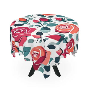 Red Rose Flowers Tablecloth 55x55 Elegant Home Decor - Dipaliz - one Size / White - Tablecloths