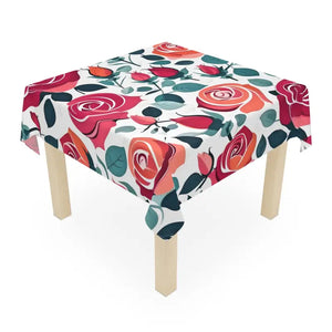 Red Rose Flowers Tablecloth 55x55 Elegant Home Decor - Dipaliz - one Size / White - Tablecloths