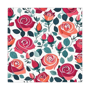 Red Rose Flowers Tablecloth 55x55 Elegant Home Decor - Dipaliz - one Size / White - Tablecloths