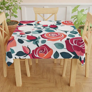 Red Rose Flowers Tablecloth 55x55 Elegant Home Decor - Dipaliz - one Size / White - Tablecloths