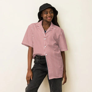 Red Striped Button Shirt - Recycled Polyester - Dipaliz - Shirts - Xs
