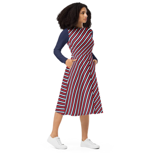 red white & blue dresses Red White Blue Stripe Midi Dress - Women
