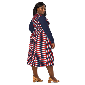 Red White Blue Stripe Midi Dress – Long Sleeve - Dipaliz - Dresses - Xs
