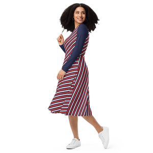 Red White Blue Stripe Midi Dress - Women | Dipaliz 3XL