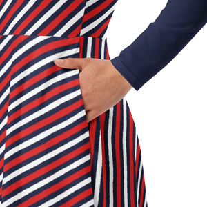 Red White Blue Stripe Midi Dress – Long Sleeve - Dipaliz - Dresses - Xs
