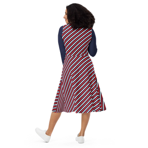 Red White Blue Stripe Midi Dress – Long Sleeve - Dipaliz - Dresses - Xs