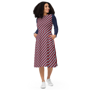 Red White Blue Stripe Midi Dress – Long Sleeve - Dipaliz - Dresses - Xs