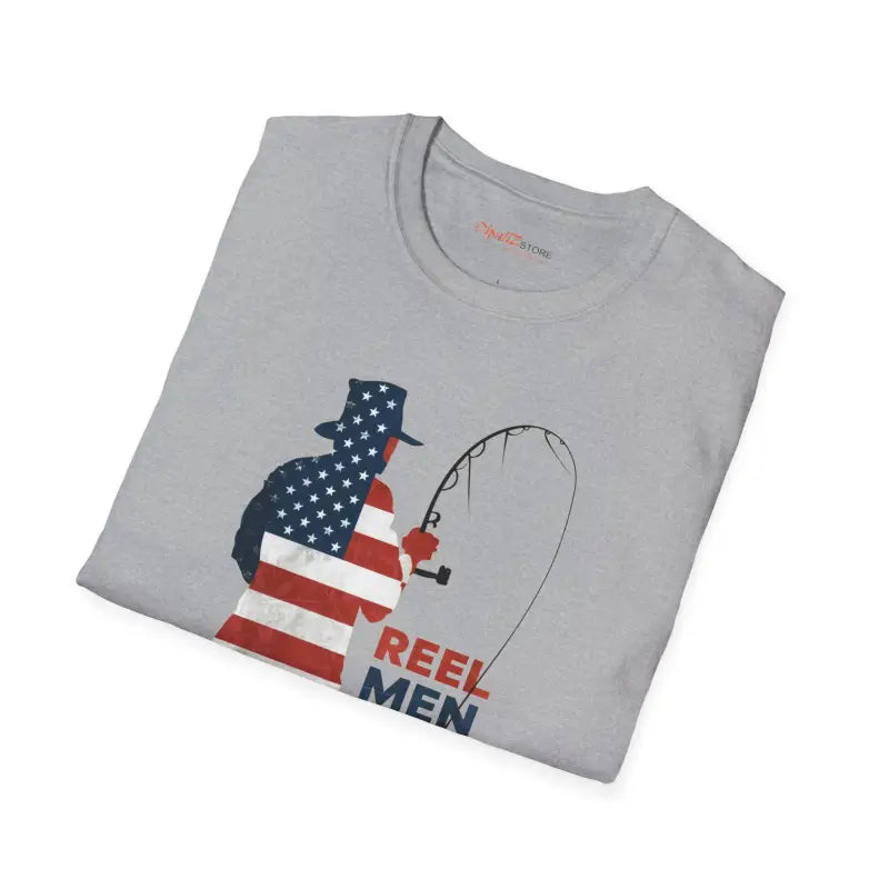 Reel Men Fish July T-shirt - Perfect for Patriotic Anglers - T-shirt