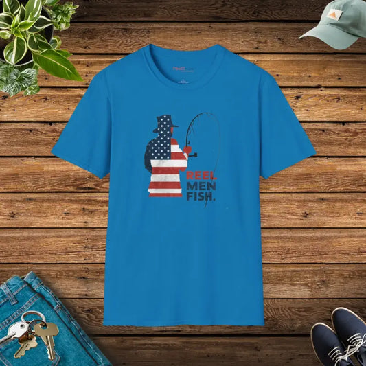 Reel Men Fish July Tee: Perfect for Fishing Patriots! - Sapphire / s T-shirt