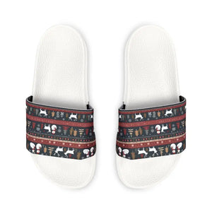 Youth Pu Slide Sandals - Festive Reindeer Christmas Fun - Dipaliz