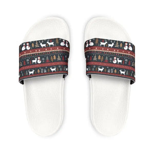 Youth Pu Slide Sandals - Festive Reindeer Christmas Fun - Dipaliz