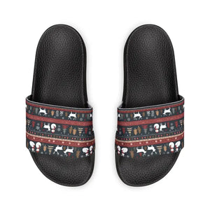 Youth Pu Slide Sandals - Festive Reindeer Christmas Fun - Dipaliz