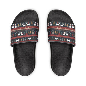 Festive Youth Pu Slide Sandals - Reindeer Christmas - Dipaliz