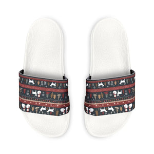 Festive Youth Pu Slide Sandals - Reindeer Christmas - Dipaliz
