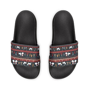Festive Youth Pu Slide Sandals - Reindeer Christmas - Dipaliz