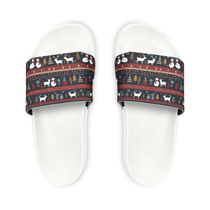 Festive Youth Pu Slide Sandals - Reindeer Christmas - Dipaliz