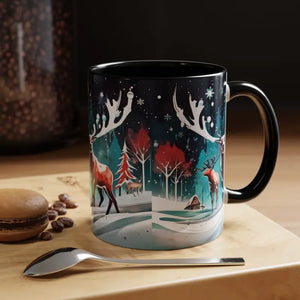 Mug - Christmas Coffee - Festive Reindeer Accent 11oz - Dipaliz