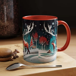 Mug - Christmas Coffee - Festive Reindeer Accent 11oz - Dipaliz