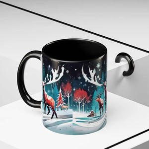 Mug - Christmas Coffee - Festive Reindeer Accent 11oz - Dipaliz Black