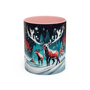 Mug - Christmas Coffee - Festive Reindeer Accent 11oz - Dipaliz Pink