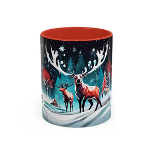 Mug - Christmas Coffee - Festive Reindeer Accent 11oz - Dipaliz Red