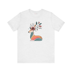 Floral Reindeer Jersey Short Sleeve - Christmas Cotton - Dipaliz - T-shirts