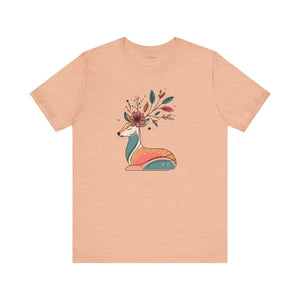 Floral Reindeer Jersey Short Sleeve - Christmas Cotton - Dipaliz - T-shirts