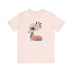 Floral Reindeer Jersey Short Sleeve - Christmas Cotton - Dipaliz - T-shirts