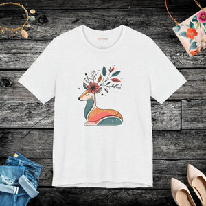 Floral Reindeer Jersey Short Sleeve - Christmas Cotton - Dipaliz - T-shirts
