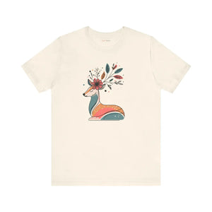 Floral Reindeer Jersey Short Sleeve - Christmas Cotton - Dipaliz - T-shirts
