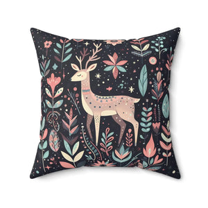 Floral Reindeer Polyester Square Pillows - Dipaliz - Throw