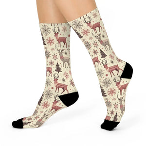 Cozy Christmas Crew Socks - Reindeer Patterns - Dipaliz
