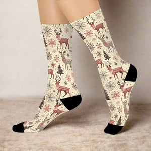 Cozy Christmas Crew Socks - Reindeer Patterns - Dipaliz