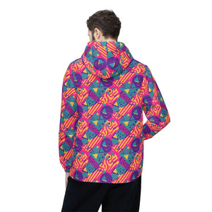 Outerwear - Retro 90s Pattern Windbreaker Jacket — Neon Geometric Aop