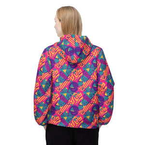 Outerwear - Retro 90s Pattern Windbreaker Jacket — Neon Geometric Aop