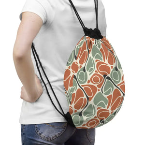 Bags - Retro Abstract Floral Drawstring Bag - Olive Terracotta - Dipaliz one Size