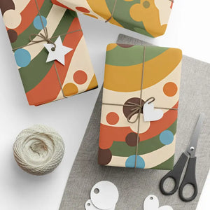 Retro Abstract Wave Wrapping Paper - Olive Green Mustard - Dipaliz