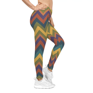 Retro Chevron Leggings - Colorful Zigzag All-over - Dipaliz - Xs