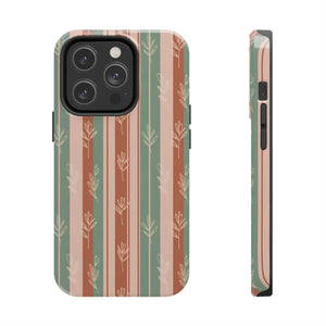 Retro Earth Tone Stripe Tough Phone Case, Hand-drawn Botanical Lines - Iphone 14 Pro
