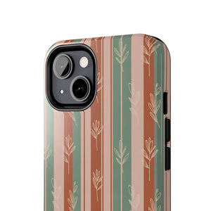 Retro Earth Tone Stripe Tough Phone Case, Hand-drawn Botanical Lines