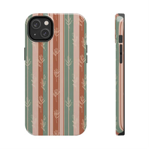 Retro Earth Tone Stripe Tough Phone Case, Hand-drawn Botanical Lines - Iphone 14 Plus