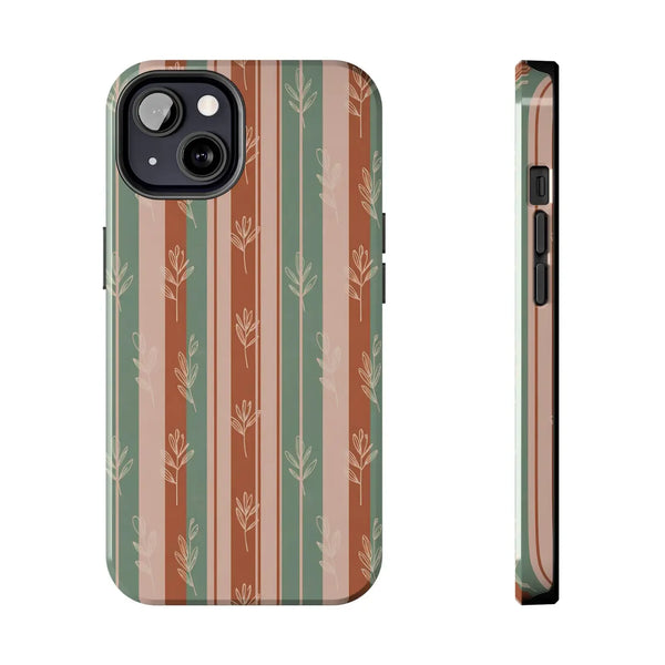 Retro Earth Tone Stripe Tough Phone Case, Hand-drawn Botanical Lines - Iphone 13
