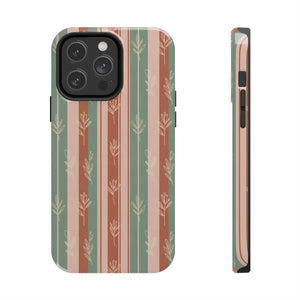 Retro Earth Tone Stripe Tough Phone Case, Hand-drawn Botanical Lines - Iphone 14 Pro Max