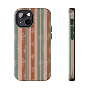 Retro Earth Tone Stripe Tough Phone Case, Hand-drawn Botanical Lines - Iphone 13 Mini