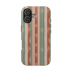 Retro Earth Tone Stripe Tough Phone Case, Hand-drawn Botanical Lines - Iphone 17